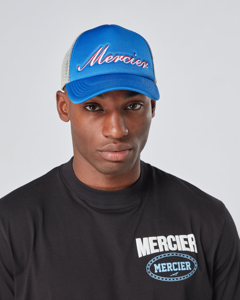 mens mercier blue grey signature trucker cap