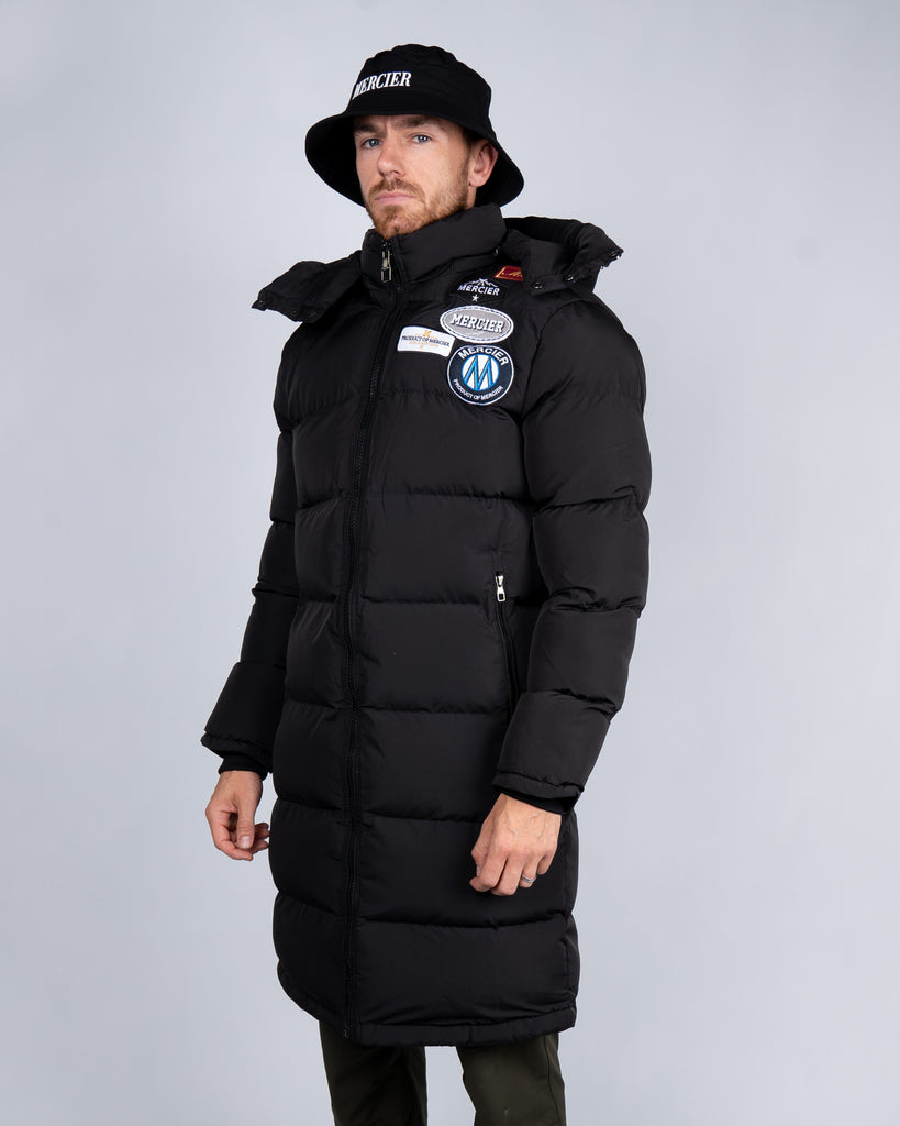 mens mercier longline badged puffer jacket