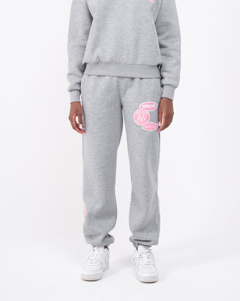Womens Grey Marl Pink Badged Joggers